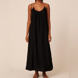 J. Crew Black Tie Neck Cotton Maxi Dress